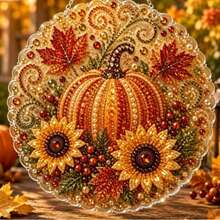 Autumn Pumpkin Squirrel Fox Sunflower Gemstone Mosaic Wall Hanging Decor, Seasonal Home Window Door Hanging Decoration, Thanksgiving Gift, This Item Is A Door Hanger Suncatcher Not Diamond Painting, Not Recommended For Those Who Want Diamond Painting - A - View 1