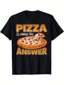 Lustiges Pizza-Liebhaber-T-Shirt: Pizza ist immer die Antwort für Männer - Schwarz - Übersicht 1