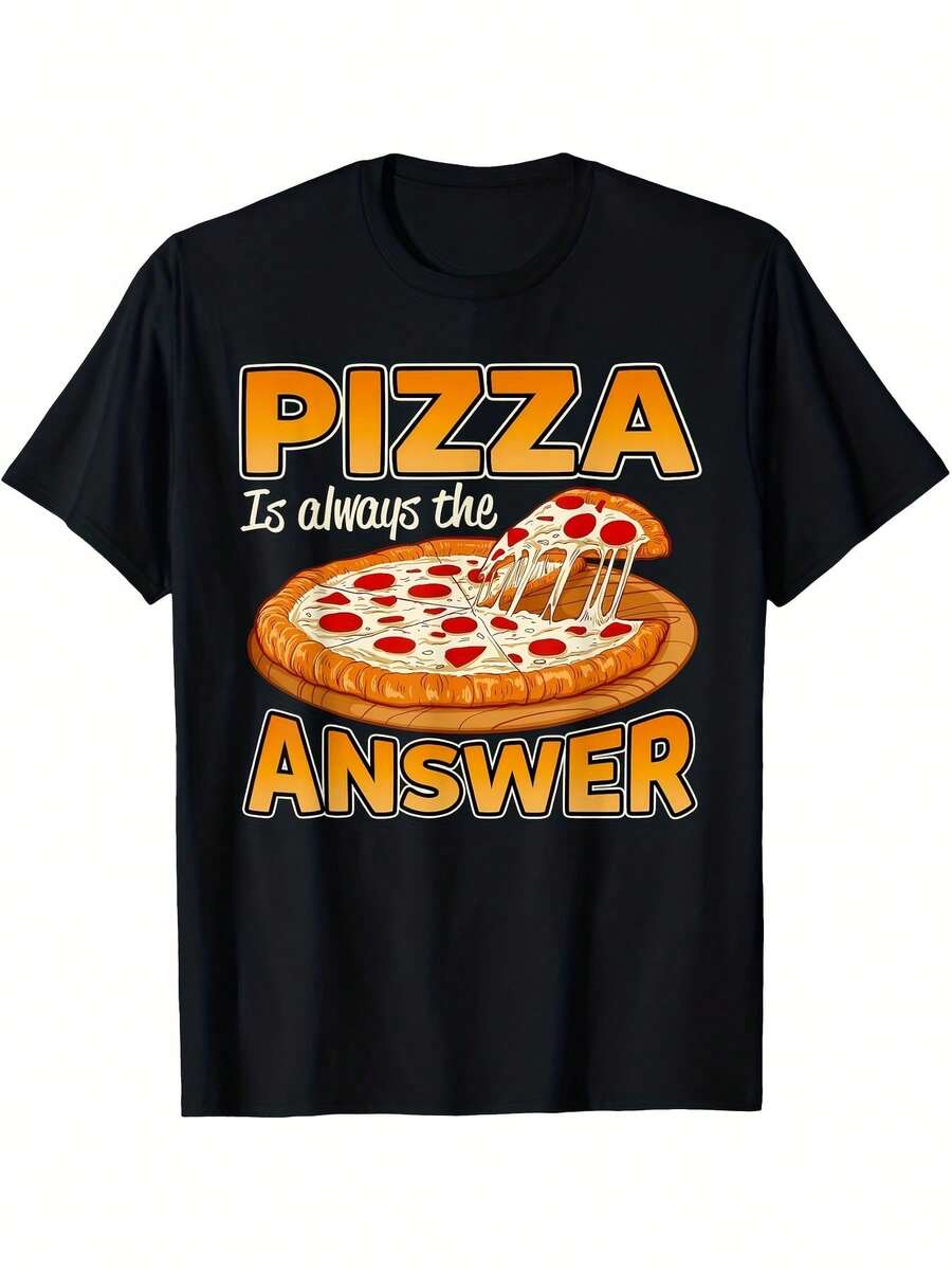 Lustiges Pizza-Liebhaber-T-Shirt: Pizza ist immer die Antwort für Männer - Schwarz - Übersicht 1