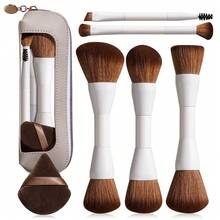 BS-MALL Dual-Ended Makeup Brush Set 5pcs, Synthetic Fiber Foundation Powder Eyeshadow Blending Brushes, Soft Sponge Brush Set - White - View 1