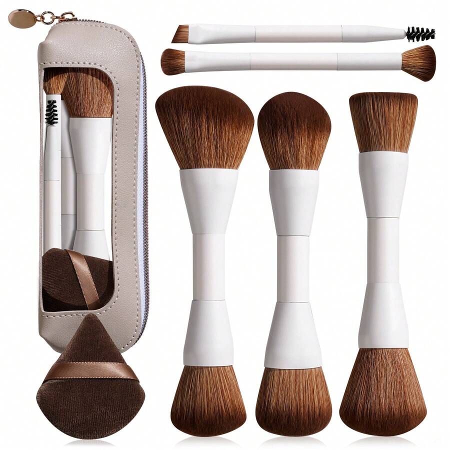 BS-MALL Dual-Ended Makeup Brush Set 5pcs, Synthetic Fiber Foundation Powder Eyeshadow Blending Brushes, Soft Sponge Brush Set - White - View 1