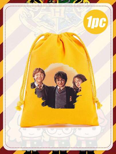 Warner Bros Yellow Drawstring Bag, Suitable For Storing Accessories, Can Be Used As Birthday Gift Or Halloween Party Decoration, Adding Festive Atmosphere To The Holiday Season