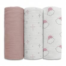 3pcs/Set Fine Cotton Swaddle Blankets, Breathable Soft Baby Wrap Blankets, Swaddle Cloth Burp Cloth, Essential Baby Baptism Supplies, Toddler Gift - Multicolor - View 12
