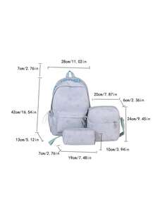 Dedoo 3‑Pcs Backpack Set,Star & Letter Print,Color‑Block Drawstring Zipper,Large Capacity,School Bookbag,College University Campus Daily Student Bag - Blue - View 4