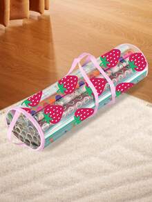 1pc Strawberry Print Transparent PVC Wrapping Paper Storage Bag, Portable Handheld Cylindrical Gift Wrapping Paper Organizer Box, Christmas New Year Holiday Gift Wrapping Paper Home Storage Rack - Strawberry Print - View 6