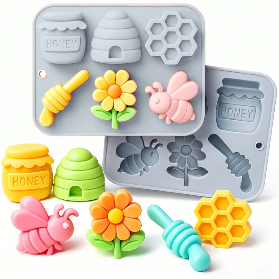 1pc Bee Silicone Mold, 6-Cavity Bee And Honeycomb Flower Shaped Chocolate Candy Mold, Non-Stick Multi-Purpose Mold, Suitable For Cakes, Desserts, Pudding, Ice Cubes, Also Suitable For Frozen Juice, Coffee Ice Cubes, Nuts, Candy, Dried Fruit Storage, Kitchen - View 1