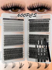 CMAYOME 450/530/570/600pcs False Eyelashes (Including Adhesive, Styling Solution, Tweezers), Mixed Style Single Cluster Eyelashes, Soft, Natural And Easy To Use Eyelash Clusters, Large Capacity Fluffy And Thick Classic Style, Suitable For Daily Use - Multicolor - View 14