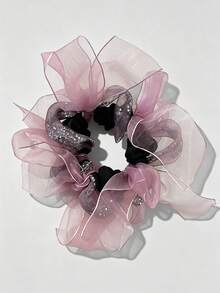 1pc Organza Bow Rhinestone Decorated Hair Tie, Elegant Bun Ponytail Hair Scrunchie, Women's Fashion Hair Accessory - Multicolor - View 5