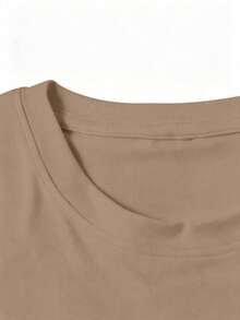 New Women's Summer Apparel, Buddha Statue And Text Print Round Neck Short Sleeve T-Shirt - Brown - View 3