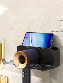 1pc No-Drill Hair Dryer Holder - Strong Adhesive Wall-Mounted Bracket, Hands-Free Bathroom Vanity Storage Rack, Space-Saving Hair Tool Organizer - Multicolor - View 4