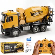Caminhão Betoneira Brastoy Controle Remoto Tambor 360° Descarga Automática Luz e Som Realista Brinquedo Veículo de Obra - Amarelo - Visão 12