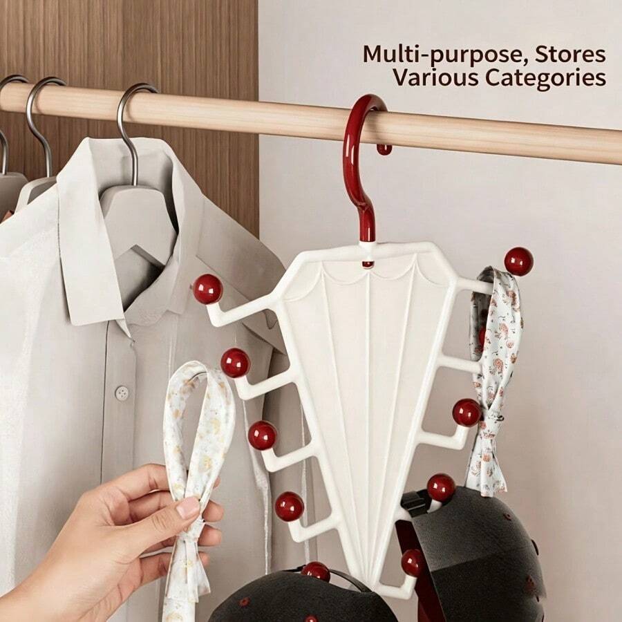 Umbrella-Shaped 10-Hook Clothes Hanger, Space-Saving Closet Organizer For Straps, Hats, Belts, Scarves, Multi-Functional Storage Rack, Heavy Duty Sturdy Durable Compact, Ideal For Bedroom Entryway Laundry Room, Maximize Closet Space - Multicolor - View 1