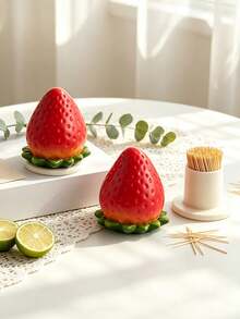Strawberry-Shaped Toothpick Holder, Practical Toothpick And Cotton Swab Storage Box With Base, Cute Strawberry Design, Suitable For Restaurant And Living Room Decoration - View 2