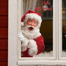 1pc Christmas Window Sticker - Santa Claus "Hello Kids" Text Design, Removable Static Cling, Holiday Home Decor, Christmas Santa Sticker Without Damaging Glass, Halloween Christmas Home Window Decoration, Easy To Apply, Beautiful Sticker - Peeking Santa Claus - View 1