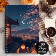 1pc Japanese-Themed Spiral Notebook & Travel Journal With Cherry Blossom, Mount, Japanese House, Cat & Moon Designs - Japanese Planner Suitable For Women, Anime Fans - Japanese Gift, Personal Organizer, Notepads - One Book (50 Pages, 100 Pages) - View 8