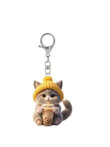 2D Flat Cute Gray Kitten Drinking Milk Tea Pattern Keychain, Adorable Cat Cup Aesthetic Key Chain Wallet Bag Decor Gift For Cat Lovers, New Acrylic Design Keyring Decoration, Durable And Lightweight, Suitable For Car Keyring, Phone Keyring, Backpack And Wallet Keyring Decor - Can Be Used As Birthday, Pet Lover Keyring Car Key Bag Pendant, Back To School Gift, Halloween, Christmas, Thanksgiving Gift - Multicolor - View 14