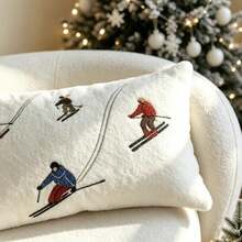 LCUHPCL 1pc Christmas Teddy Fleece Skiing Character 3D Embroidered Pillowcase, Suitable For Bedroom, Living Room, Sofa, Daily Use, Party And Various Environments - Multicolor - View 6