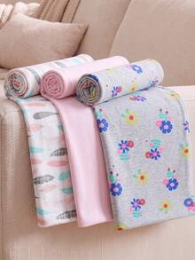 momscare 3 buah Selimut Bayi Motif Bunga Warna Polos, Kain Lembut dan Nyaman, Cocok untuk Bayi Baru Lahir, Selimut Bedong Tipis - MultiWarna - View 9