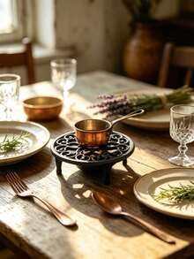 Vintage Cast Iron Teapot Warmer Hollow Scroll Pattern Portable Metal Stove Rack Suitable For Coffee Pots And Small Kitchen Utensils, Desktop Candle Heating Stand, Heat-Resistant Hot Plate Rack Home Kitchen Decor, Suitable For Dining Table Countertop - View 9