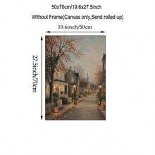 1pc Vintage Halloween Canvas Wall Art Autumn Village Oil Painting Print Pumpkin Street Streetlight Cottage Cozy Fall Aesthetic Wall Decor Canvas Poster Living Room Unframed/ Framed/Wooden Hanging - Pattern - View 13
