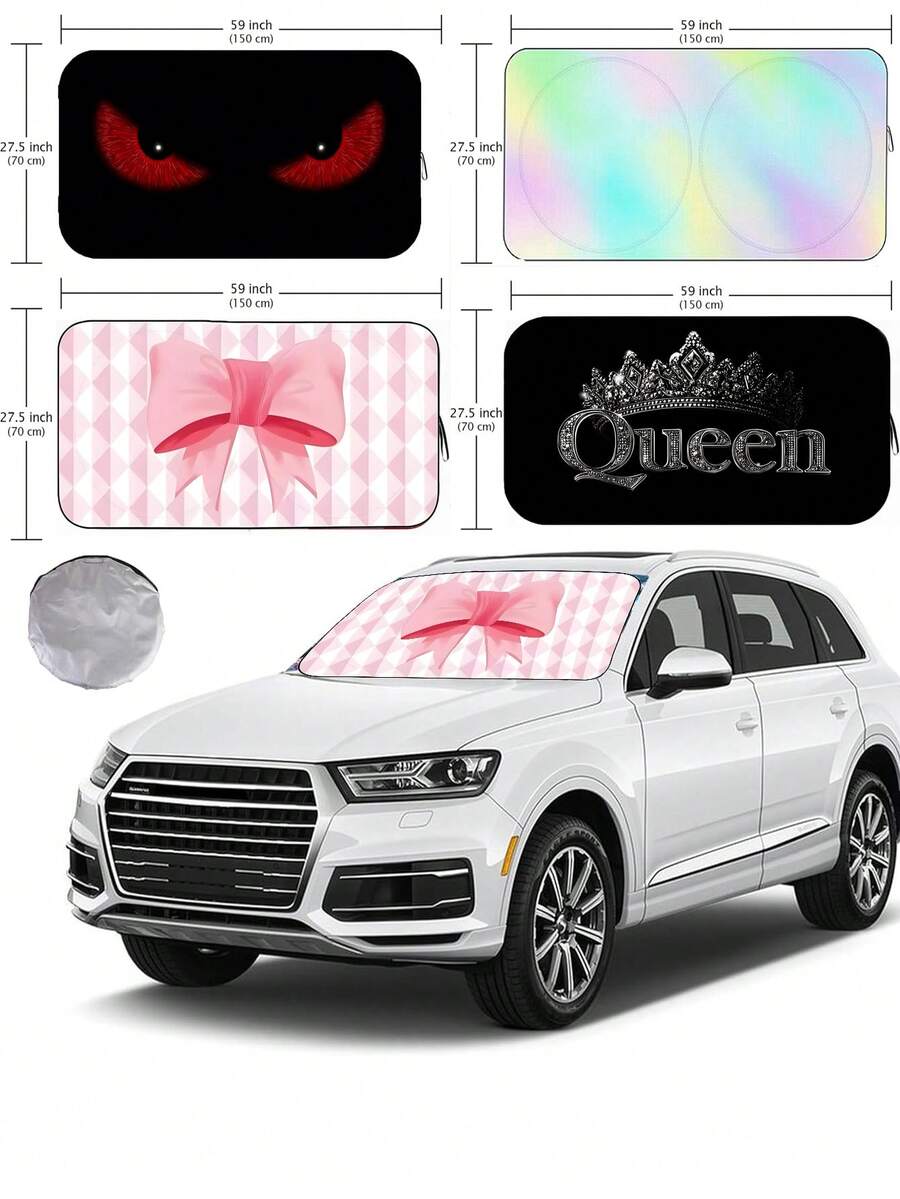1pc Summer Car Sunshade, Polyester Fiber, Black Rubber Coating, Rollable Storage, With Storage Bag, Front Windshield Sunshade, Blocks UV Rays And Cools Down To Protect Car Interior, Suitable For SUV, Family Car