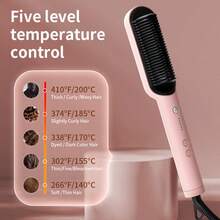 Ionic Straightening Brush Upgraded Version, With Dense Bristles, Dual Voltage, Women's Ceramic Hot Comb, Suitable For Coarse Curly Hair Straightening - Pink - View 6