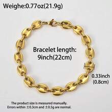 1pc Hip-Hop Punk Style Stainless Steel 18K Gold Plated Vintage Classic Pig Nose Coffee Bean Bracelet, Unisex, Suitable For Daily Wear, Party Wear, Heart-Shaped Accessory - Gold - View 8