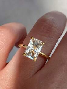 1pc Elegant Cubic Zirconia Ring, Women's Valentine's Day Gift, Wedding Anniversary Party Accessory - 5# - View 22