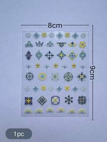 1pc Vintage Rhombus Geometric Pattern Embossed Sticker, Blue & Yellow Print Waterproof Adhesive Decor, Universal Premium Exterior Accessory For Laptop Body, Portable Speaker, Digital Device Shell, Removable Trace-Free Surface Embellishment Material - Boho Style - View 5