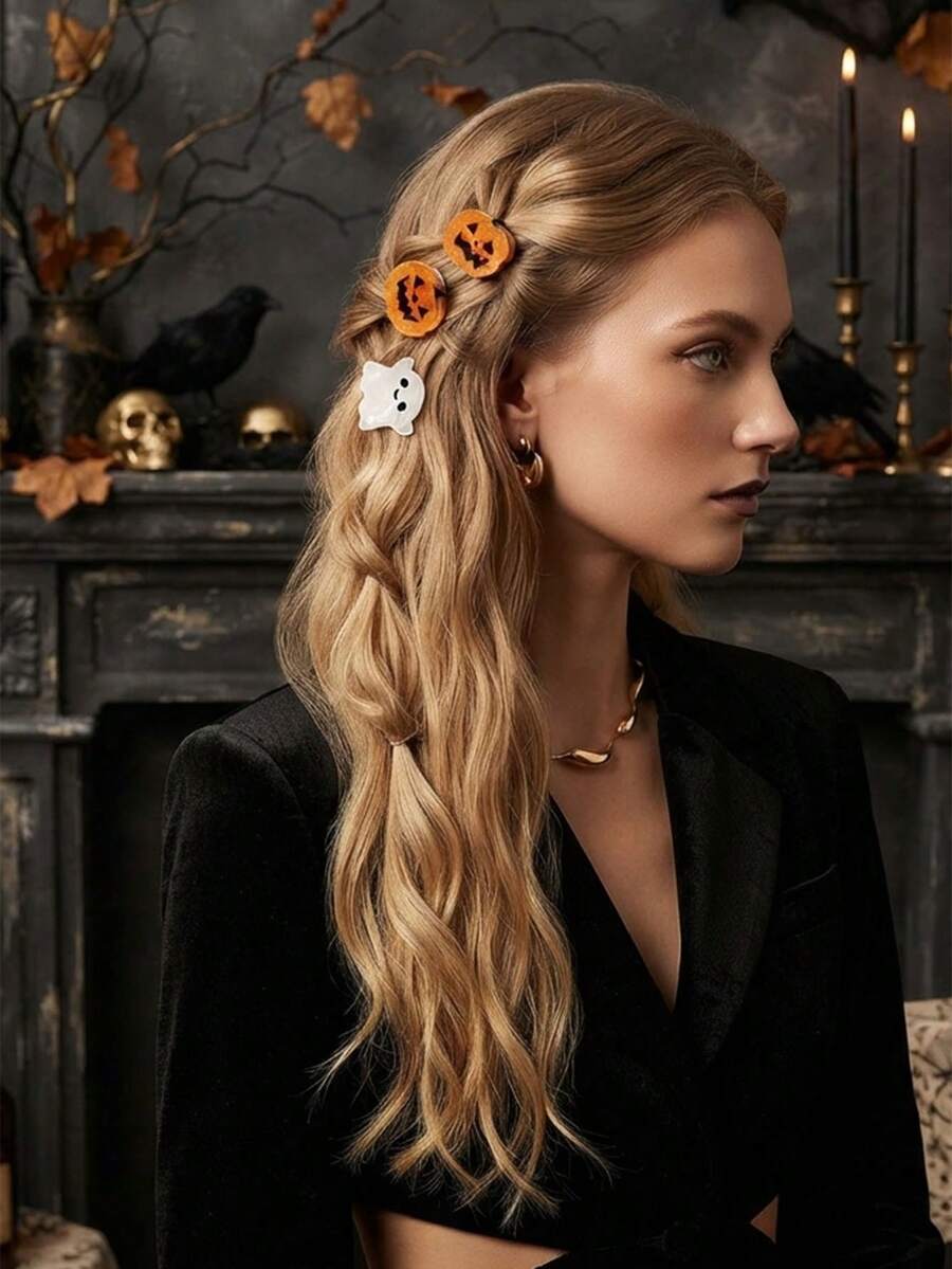 Halloween Acrylic Shark Catch Clip, Funny Pumpkin Ghost-Shaped Hair Clips, Ladies' Dark Wind Holiday Party Hair Tresses Catch Clip. - Multicolor - View 1