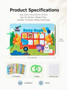 14 In 1 Early Education Busy Book For Kids - Montessori Cognitive Learning Puzzle With Hook And Loop Stickers - English Math Shape Animal Color Toy For Toddlers 3 Years+ - Multicolor - View 9