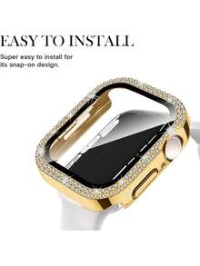 1pc Unisex Shiny Rhinestone Decorated Fashionable Anti-Drop Ultra-Thin Tempered Glass Screen Protector, Compatible With Apple Watch 38/40/41/42/44/45/46/49mm, Suitable For Apple Watch Series Ultra/SE/11/10/9/8/7/6/5/4/3/2/1, Smart Watch Accessory - Gold - View 7