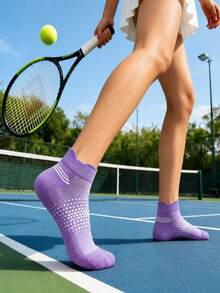 6 Pairs Random Assorted Women's Sports Breathable Short Socks, Gradient Colorful Anti-Slip Dot Pattern, Low-Cut Non-Slip Heel, Tennis Running Walking Fitness Sports Socks - Multicolor - View 2