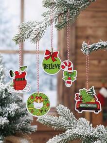 12pcs Fun Vintage Christmas Paper Hanging Ornaments With String, Christmas Tree Truck Wreath Candy Cane, Christmas Photo Frame Decor, Classroom Christmas Supplies, Merry Christmas Home Decor, Christmas Decorations, Merry Christmas, Baby Christmas Birthday Party, Baby Shower - Multicolor - View 4
