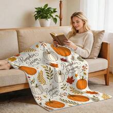 1pc Thanksgiving Autumn Decor Throw Blanket, Autumn Pumpkin Maple Leaf Berry Pattern Flannel Single-Sided Printed Blanket, Perfect For Holiday, Birthday, Sofa And Home Decor - Multicolor - View 8