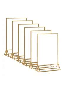6 Conjuntos de Cartões de Menu de Mesa de Restaurante Vertical 10*15cm, Suportes de Número de Mesa de Casamento em Acrílico Transparente, Suportes de Exibição de Fotos com Moldura Dourada e Moldura Dourada Dupla, Adequado para Jantar Pré-Casamento e Festa de Noivado - A - Visão 6