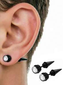 Pendientes de botón de acero inoxidable 316L estilo rock moderno 1 par, adecuados para uso diario y de fiesta, se pueden regalar a amigos y amantes, unisex, regalo de San Valentín y cumpleaños - 1 par de pendientes de botón - Ver 6
