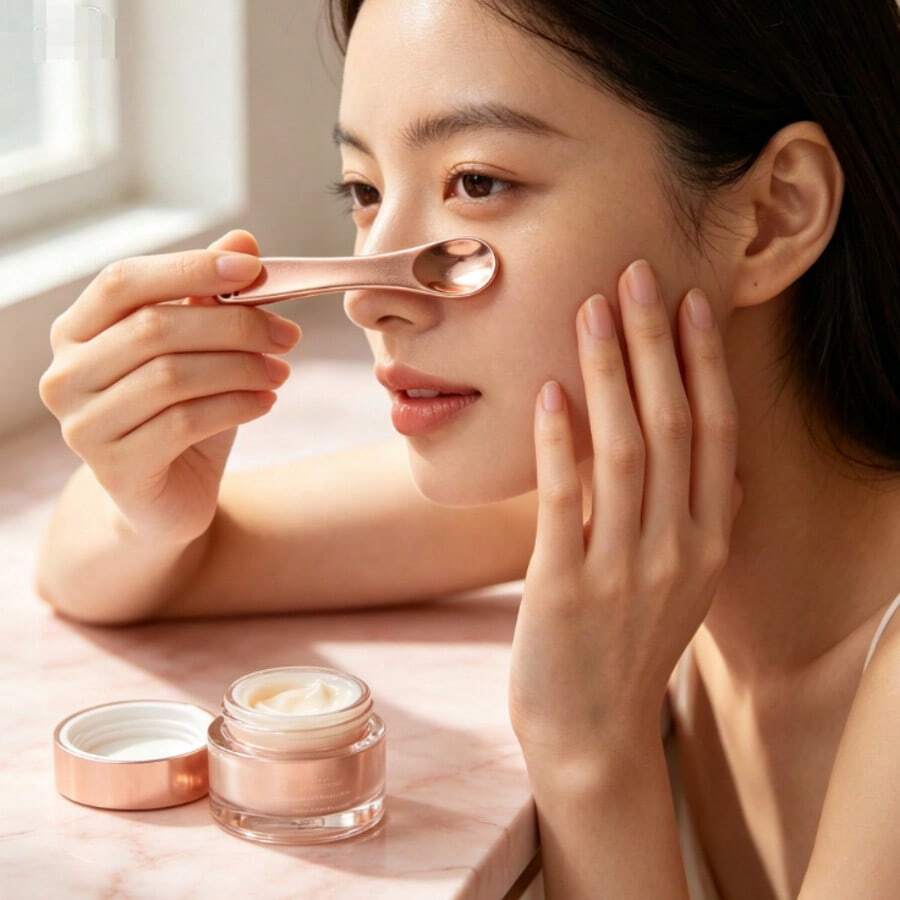Rose Gold Metal Eye Cream Spoon, Cosmetic Scoop For Face Cream, Skincare Beauty Tool - Rose Gold - View 1