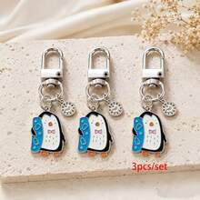 1pc/Multi-Pcs Unisex Alloy Oil Drip Cartoon Penguin Pendant, Alloy Heart-Shaped Keychain, Cute Bag Charm - Multicolor - View 6