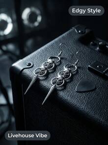 2pcs Gothic Personalized Skull Rivet Round Hoop Earrings, Suitable For Men And Women, Daily Wear, Party, Gathering - Silver - View 4