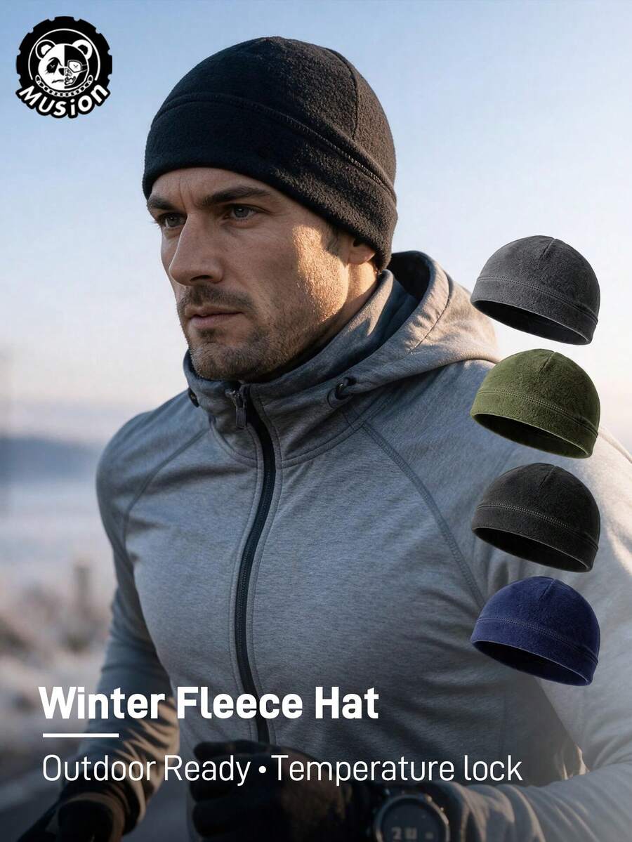 Musion 1 buah Topi Musim Dingin Bahan Fleece, Topi Rajut Hangat untuk Helm, Penutup Kepala Lembut Tahan Angin untuk Berkendara Motor, Lari, dan Olahraga Luar Ruangan
