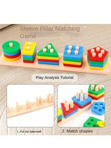 5pcs/Set Wooden Geometric Shape Blocks, Color-Coded Number Blocks, Montessori Early Education Toys For Children 3 Years Old And Above - Multicolor - View 9