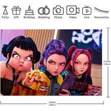KPop Demon Hunters Backdrop Ulang Tahun Kartun 3D K-Pop DemonHunters, Latar Foto Adegan Harian Menyenangkan, Cocok untuk Dekorasi Dinding Pesta Anak Perempuan - MultiWarna - View 10