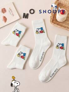 1/2 Pairs Snoopy Socks Men's Winter Socks Black And White Striped Breathable Crew Socks, Suitable For Students Adults Gift Daily Use Fun Christmas Gift - Multicolor - View 6