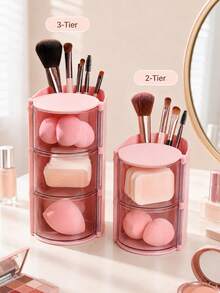 2/1pc Rotating Makeup Storage Box With Lid, Multi-Layer Flip Cover Cosmetic Storage Container, Dust-Proof Makeup Brush Holder, Portable Transparent Makeup Display Box, Suitable For Makeup Sponge, Lipsticks, Skincare Products, Desktop Vanity Makeup Organizer,Room Decor,Travel Essential - Multicolor - View 7