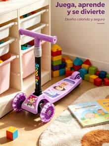 Patinete de 3 ruedas para niñas, altura regulable, plegable, ruedas luminosas, diseño de dibujos animados, juguete para niños principiantes - Multicolor - Ver 8