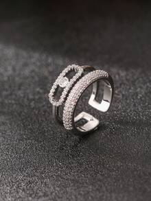 1pc Fashionable Luxury Oval Full Rhinestone Women's Ring, Inlaid With Sparkling Cubic Zirconia, Open Adjustable Ring, Saudi National Day Accessory, Suitable For Daily Wear, Party, Evening Banquet, Wedding - MXK Ring - View 5