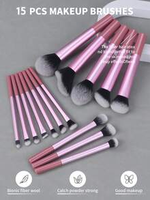 15pcs Multi-Function Makeup Brush Set, Including Powder Brush, Blush Brush, Foundation Brush, Eyeshadow Brush, Blending Brush, Contour Brush, - Multicolor - View 2