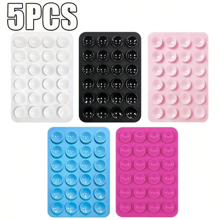 5pcs Multi-Function Silicone Suction Cups, Strong Adsorption Bathroom Mirror Hands-Free Phone Holder, Square Phone Case Back Cover Silicone Suction Cups, 24pcs Silicone Phone Suction Cups