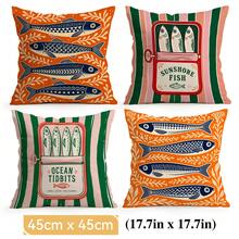4pcs/1pc Vintage Sardine Pattern Pillow Case Without Insert, Single-Sided Printed Pillow Case, Suitable For Living Room Bedroom Home Decor, All-Season Pillow Case - Multicolor - View 14